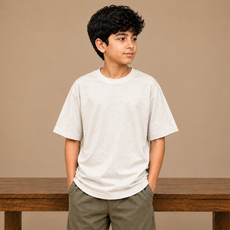 Kids Oversized Drop Shoulder T-Shirt – off-white mélange  na07