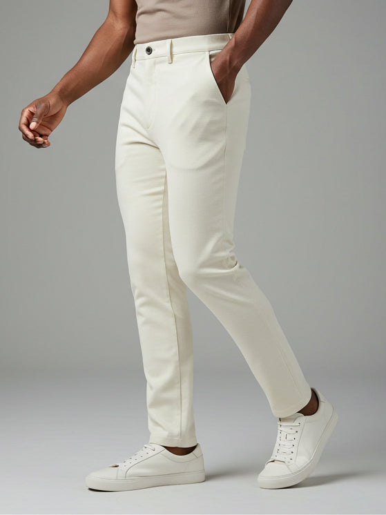 Louis Vicaci Lycra Stretchy Slim Fit Pent For Men-Off White-RA0125