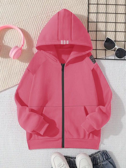 Nyc Polo Raglan Sleeve Fleece Zipper Hoodie For Kids-Pink-RT2307