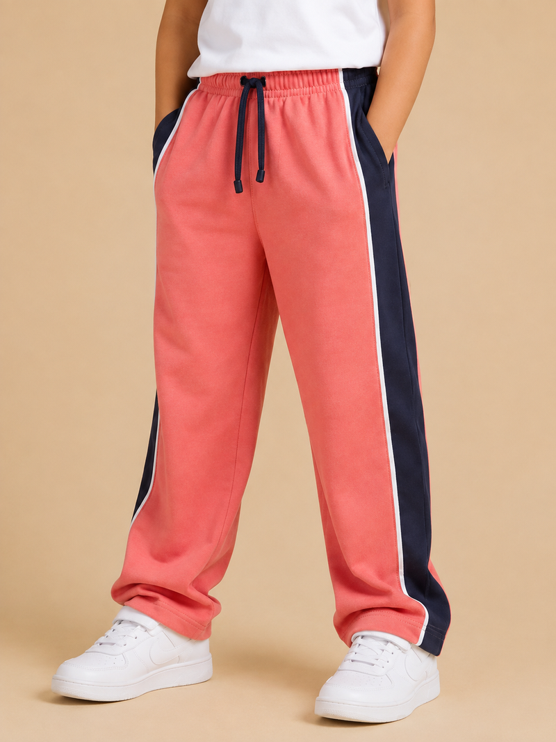 Premium Boys Trouser-Salmon Pink With Navy -T24