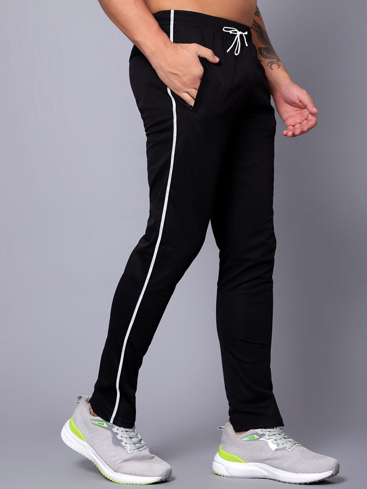 Slazenger Slim Fit Active Wear Trouser For Men-Black with White Piping-RT2513