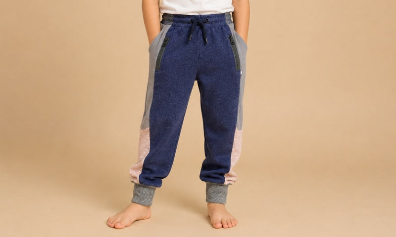 Kids Color Block Jogger Pants – Navy Blue & Grey