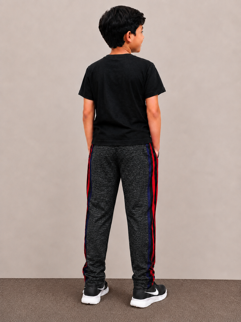 Premium Kids single jersey Trousers Black Melange with ,Side Stripe p18
