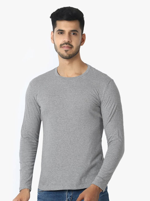 47 Single Jersey Crew Neck Long Sleeve Shirt For Men-Grey Melange-BR13685