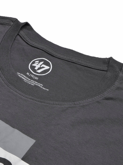 47 Single Jersey Crew Neck Tee Shirt For Men-Dark Grey with Print-BR13243