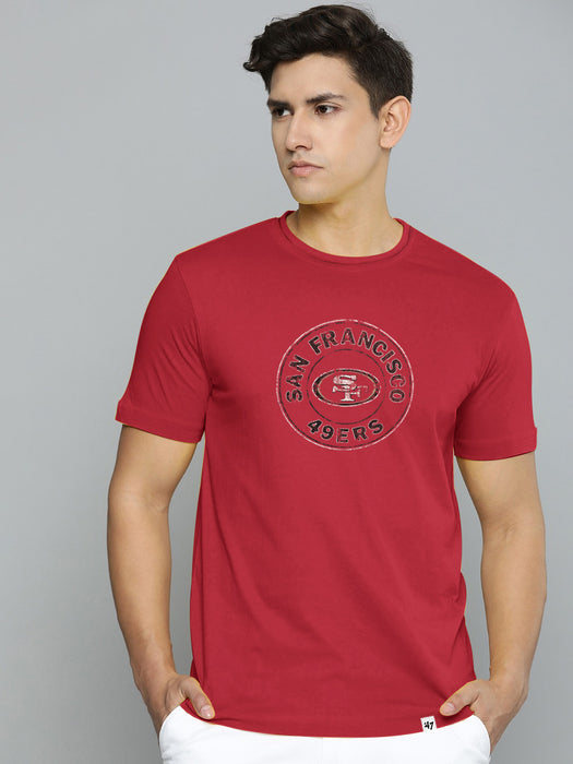 47 Single Jersey Raw Edge Tee Shirt For Men-Red with Print-BR13303