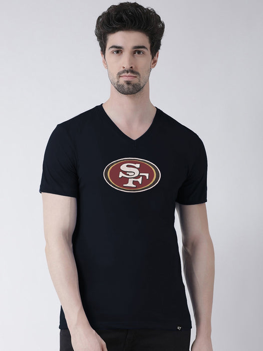 47 V Neck Half Sleeve Tee Shirt For Men-Navy with Print-BR13336