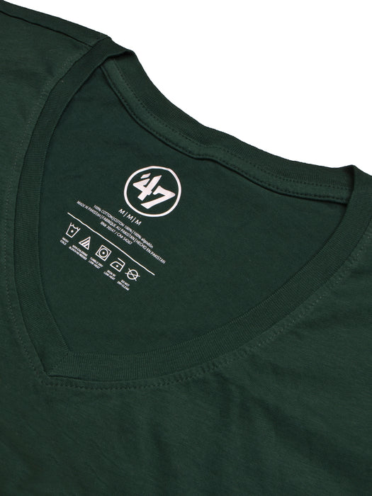 47 V Neck Tee Shirt For Men-Dark Green With Print-BR13317