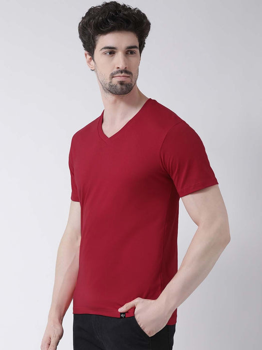 47 V Neck Tee Shirt For Men-Dark Red-BR13321