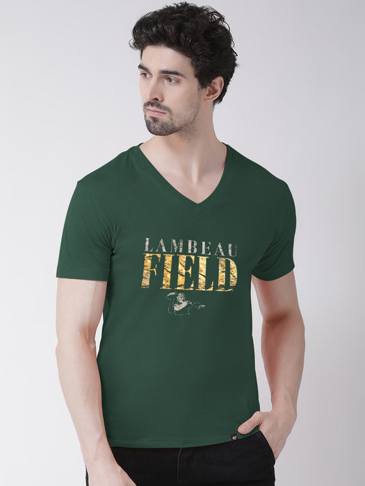 47 V Neck Tee Shirt For Men-Green With Print-BR13310