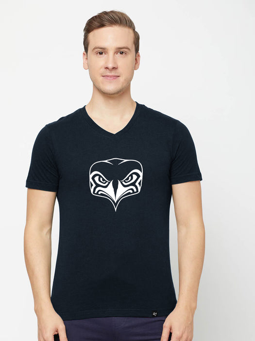 47 V Neck Tee Shirt For Men-Navy With Print-BR13320