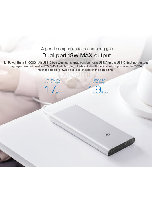 10000mAh Mi Power Bank 3 USB-C 2-Way Fast Charging-Silver-BR14040