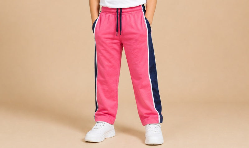 Kids Pink Track Pants with Navy Side Stripe TH10