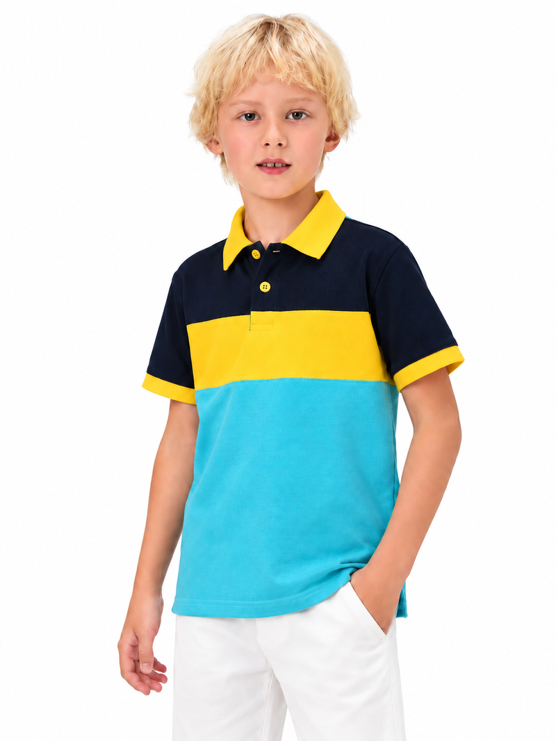 HB Summer P.Q Polo Shirt For Kids- Sky blue yellow with navy hb01