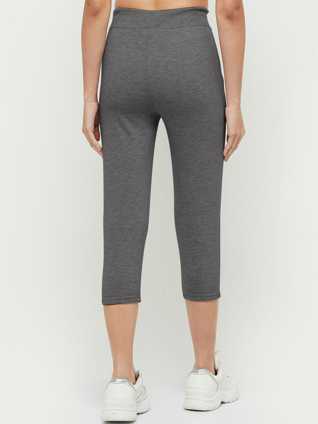 Nk Fleece Gathering Fit Capri For Ladies-Charcoal Melange-BR233