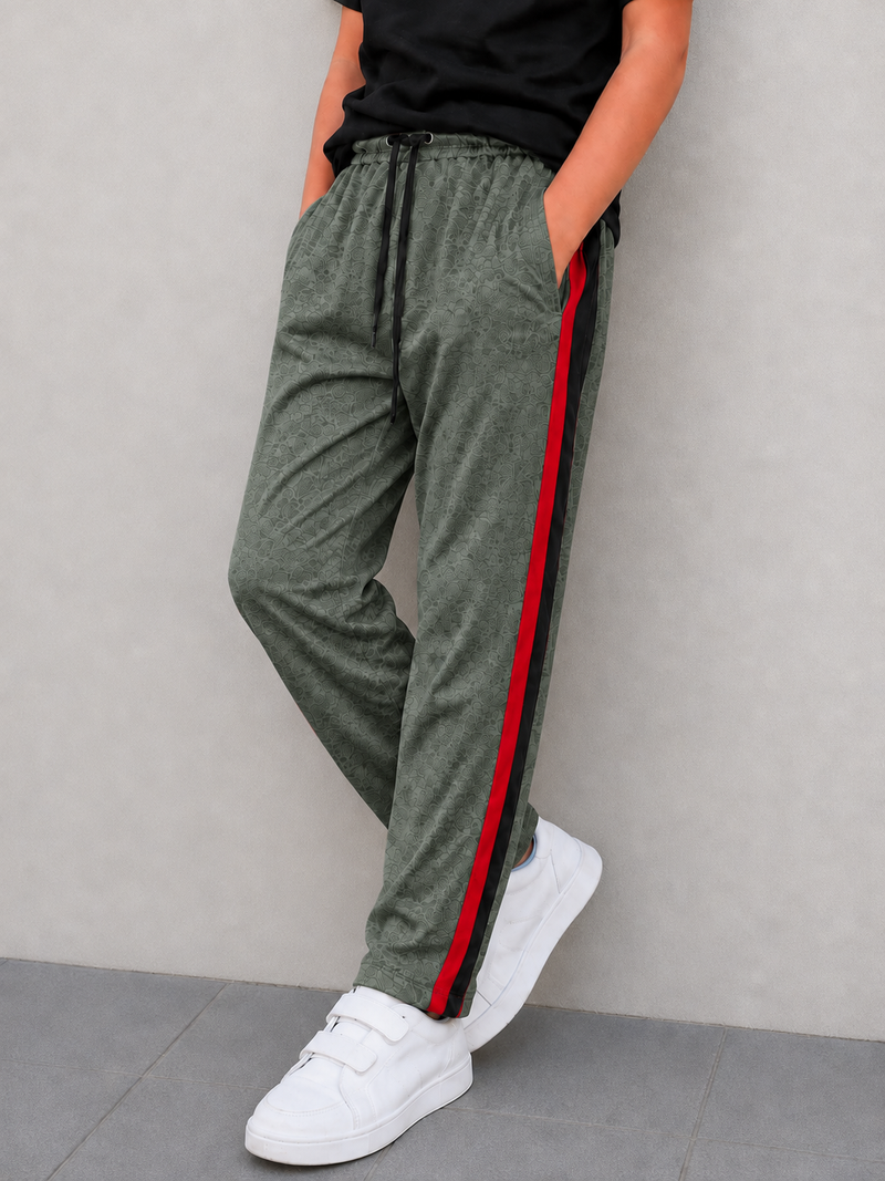 Premium Kids single jersey Trousers Dark Sage Green Melange with ,Side Stripe p17