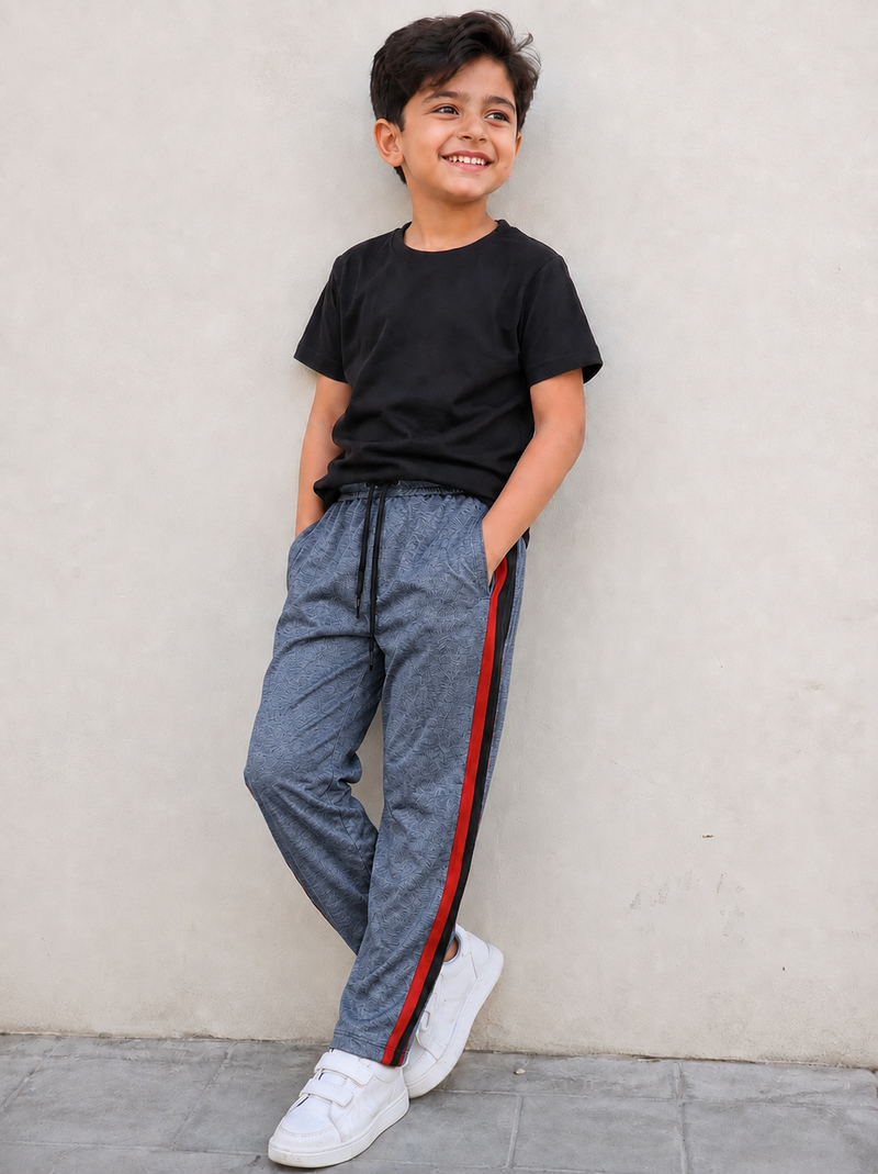 Premium Kids single jersey Trousers Dark grey blue mélange with ,Side Stripe p15