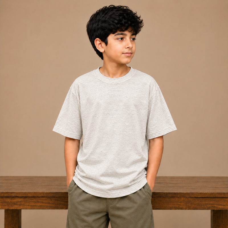 Kids Oversized Drop Shoulder T-Shirt – off-white mélange  na07