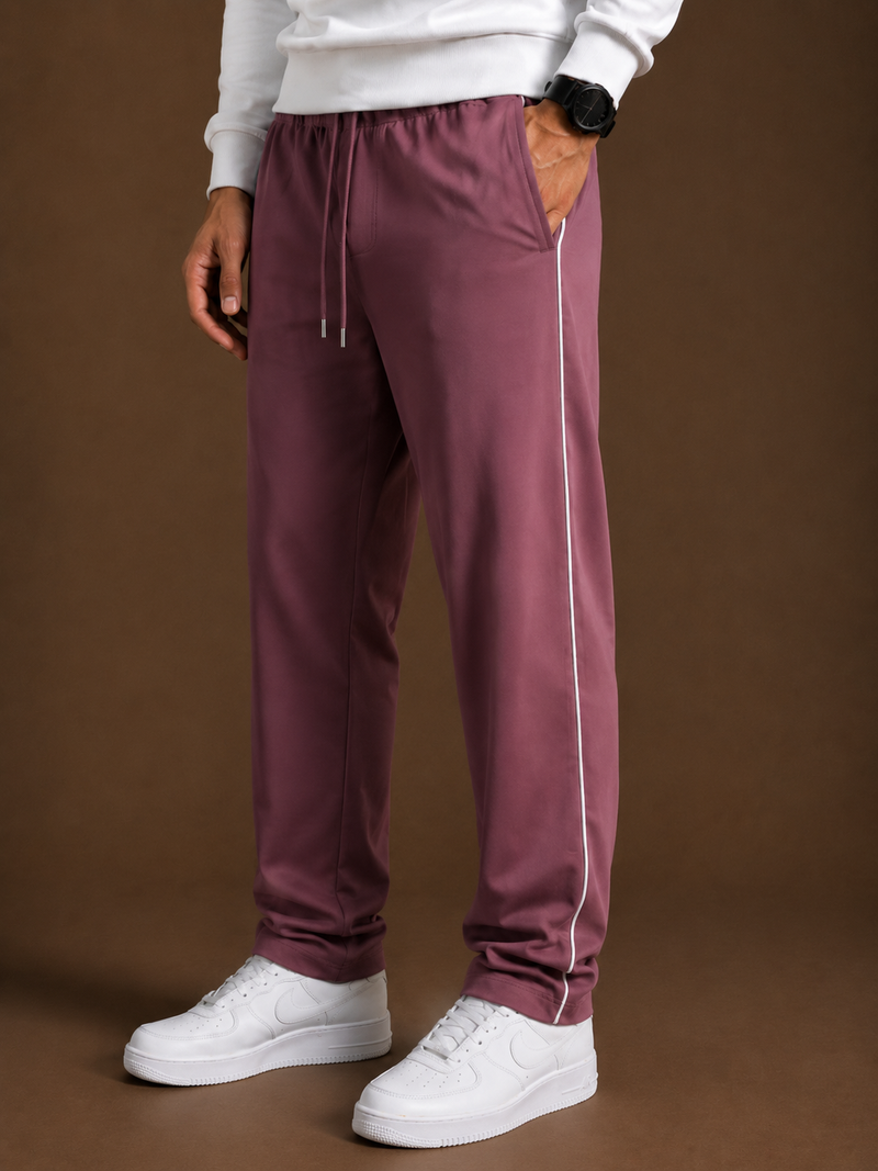 Stylish Regular Fit Both Season Trouser For Men  Muted Rose Pink with white stripes tr11