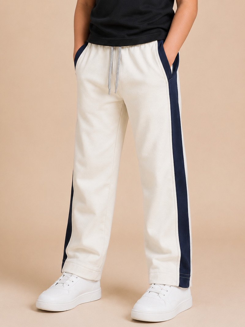 Premium Boys Trouser-White with Navy-T13