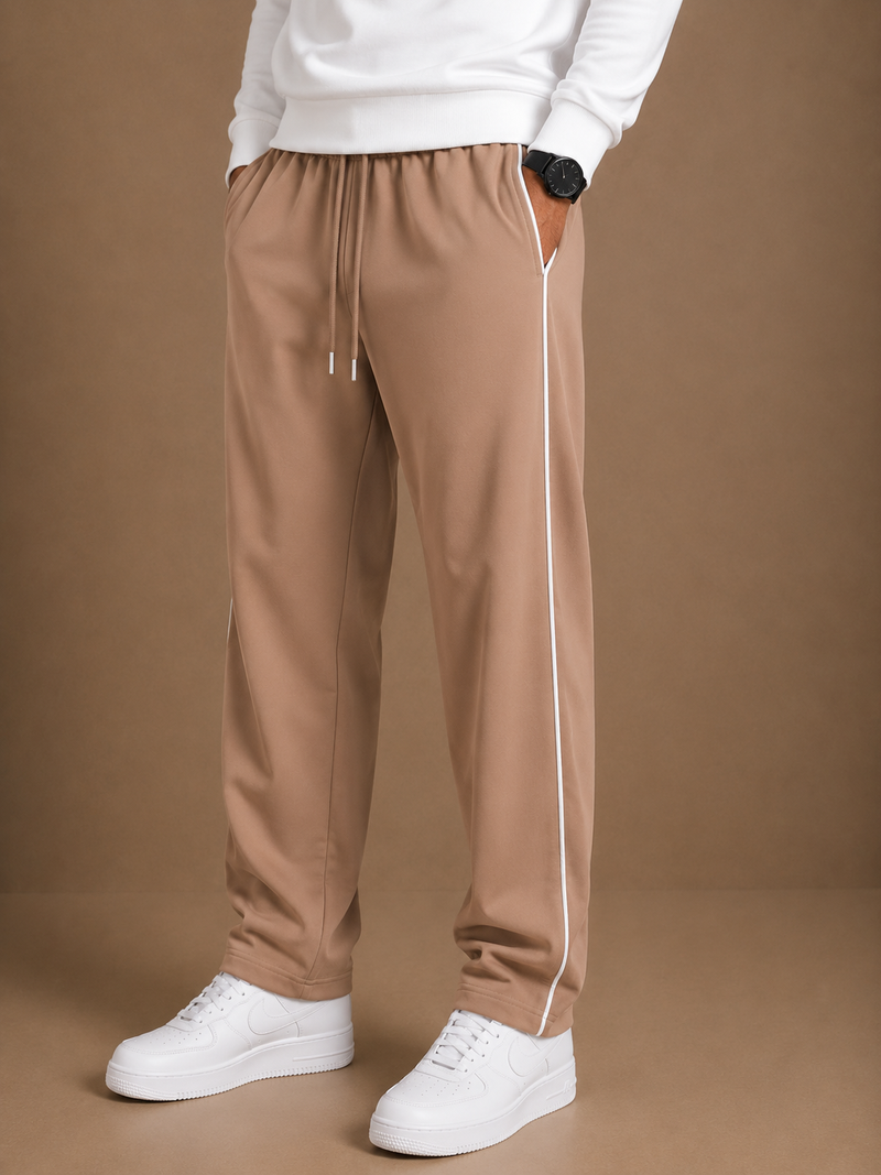 Stylish Regular Fit Both Season Trouser For Men Light Taupe with white stripes tr7