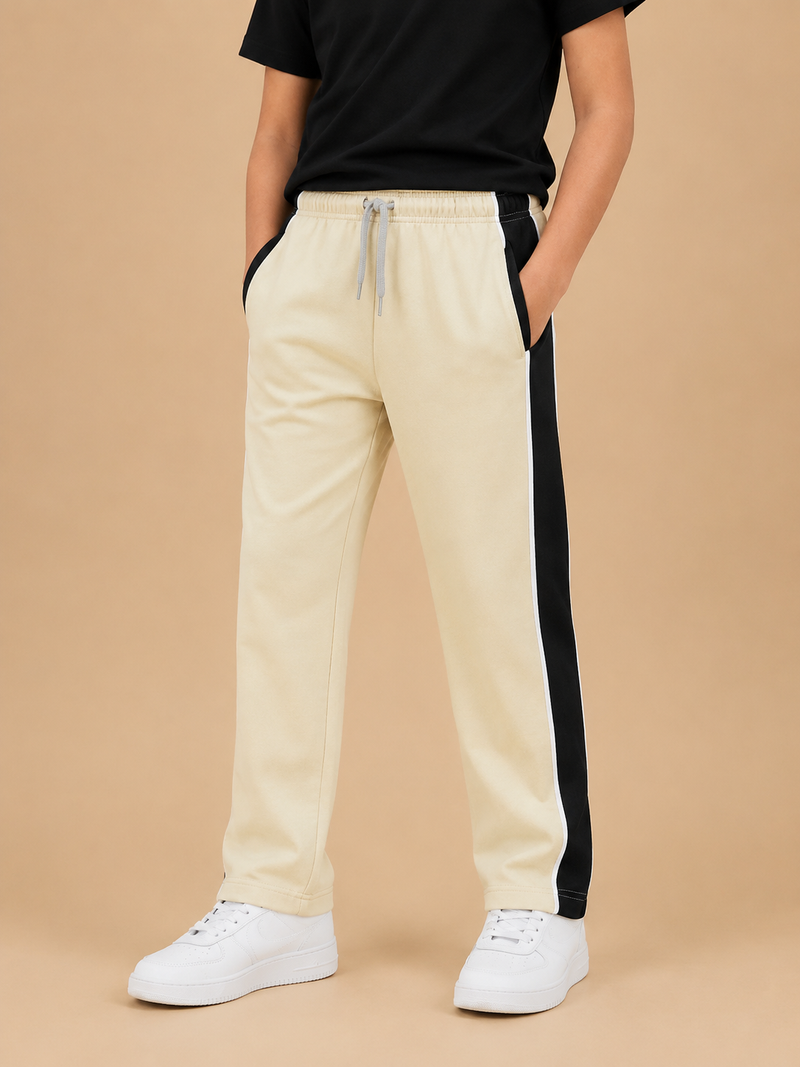 Premium Boys Trouser- Light Cream With Navy T41