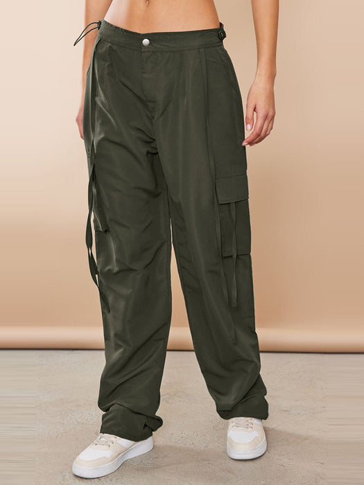 Lightweight Parachute Shell Low Rise Cargo's Jogger Trouser For Ladies-Olive-RT2582