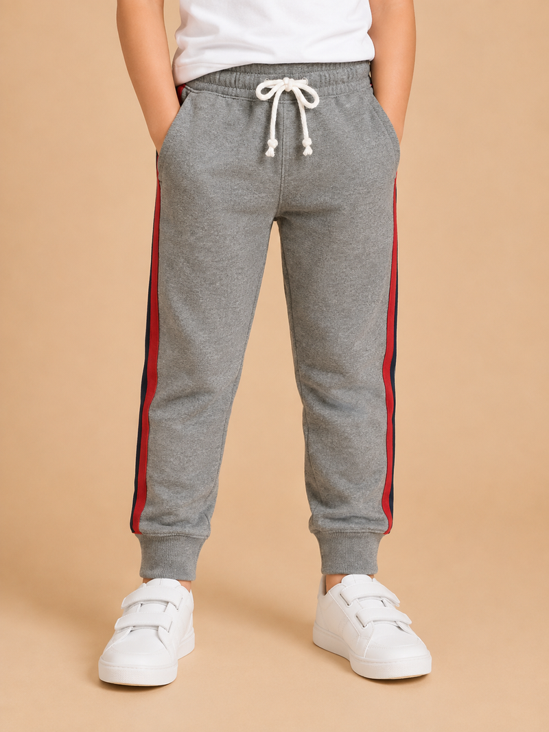 Kids Grey Side Stripe Jogger Pants – Comfortable Casual Trouser na11