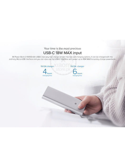 10000mAh Mi Power Bank 3 USB-C 2-Way Fast Charging-Silver-BR14040