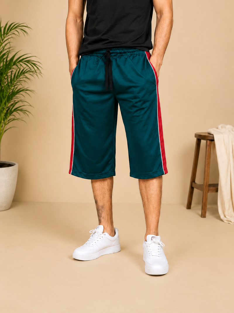 Men’s Athletic Knee-Length Shorts with Contrast Side Stripes na8