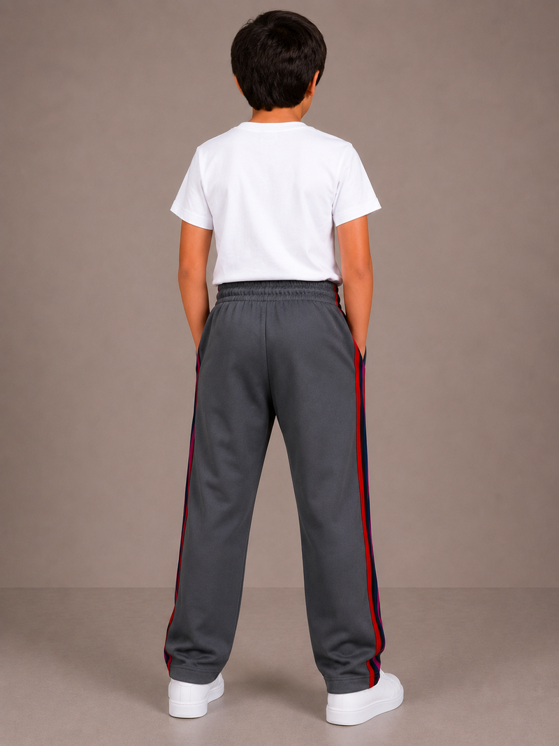 Premium Kids Lycra Trousers light charcoal grey with ,Side Stripe p11