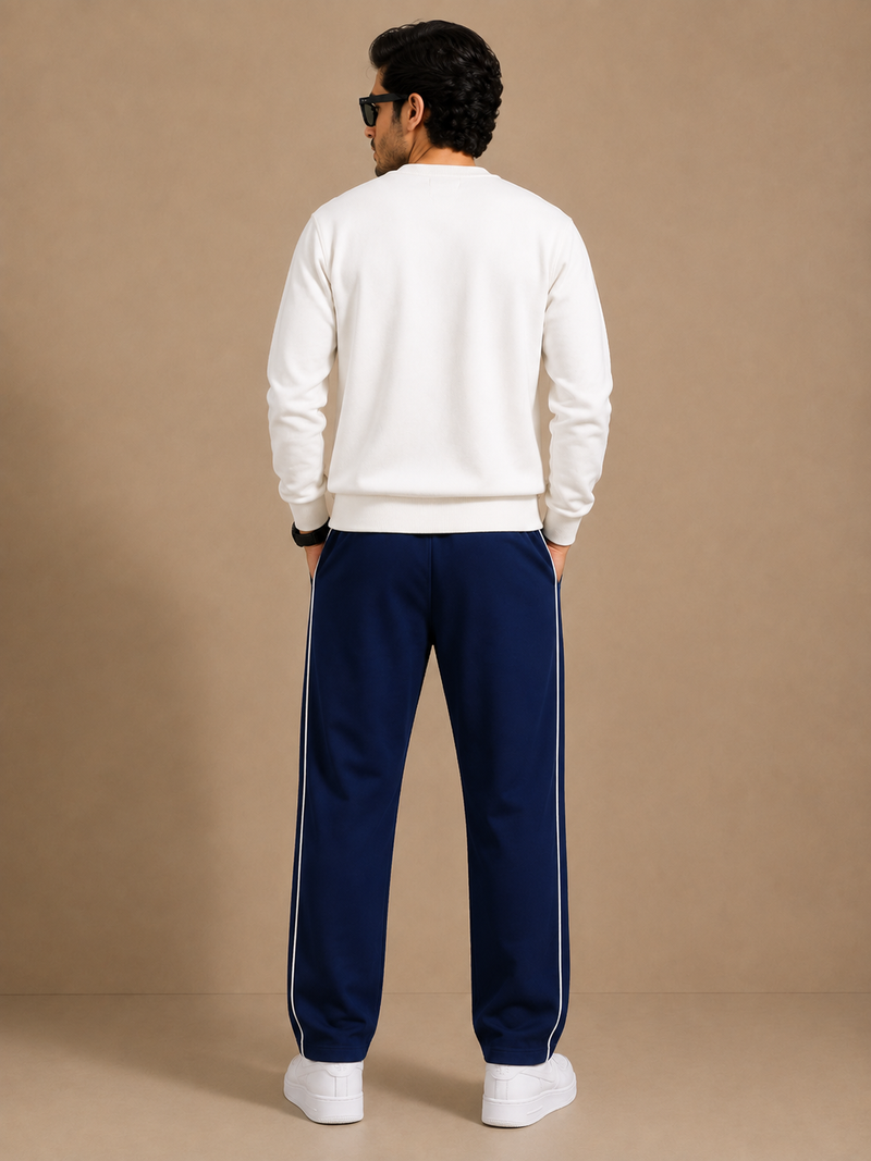 Stylish Regular Fit Both Season Trouser For Men Dark navy with white stripes tr5
