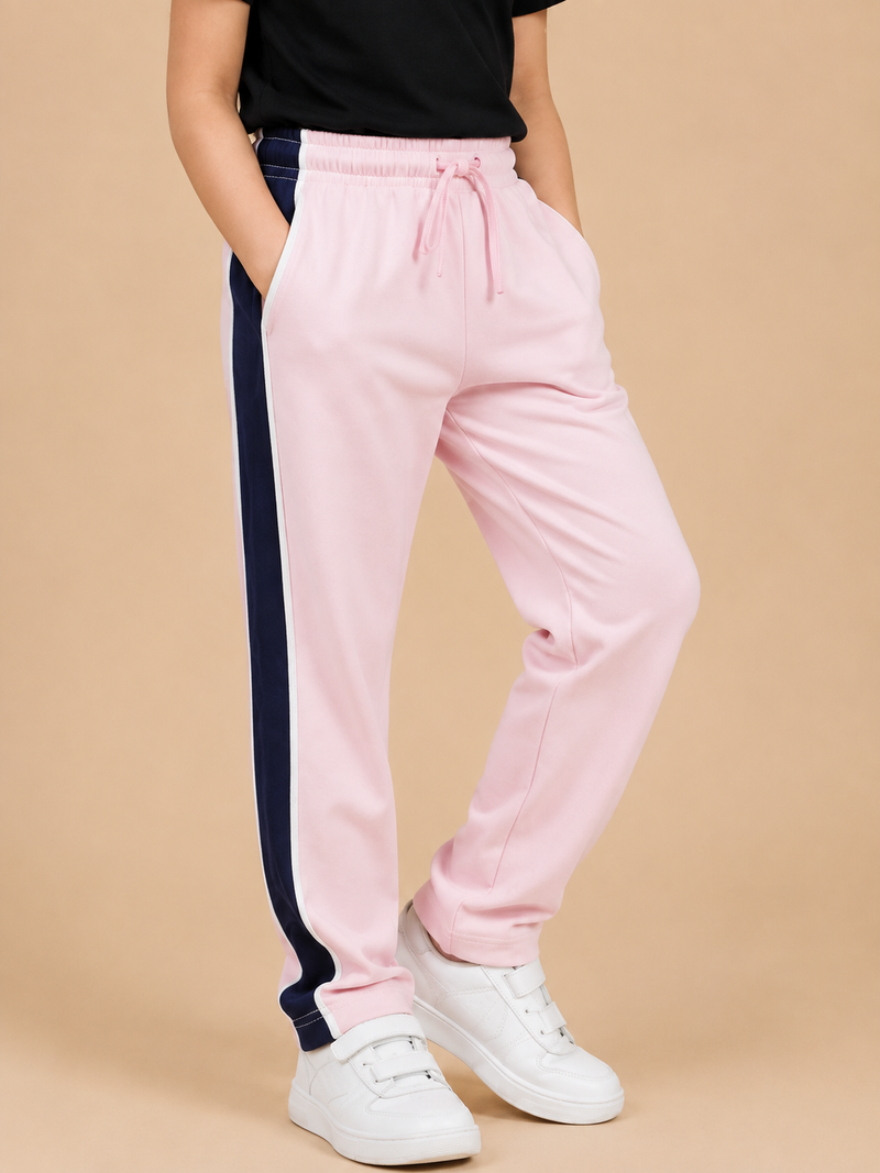 Premium Boys Trouser- Light Baby Pink With Navy -T34