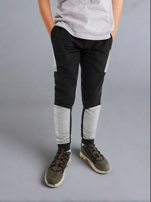 Y.F.K Fleece Jogger Trouser For Kids-Black with Grey Melange Panels-BR924