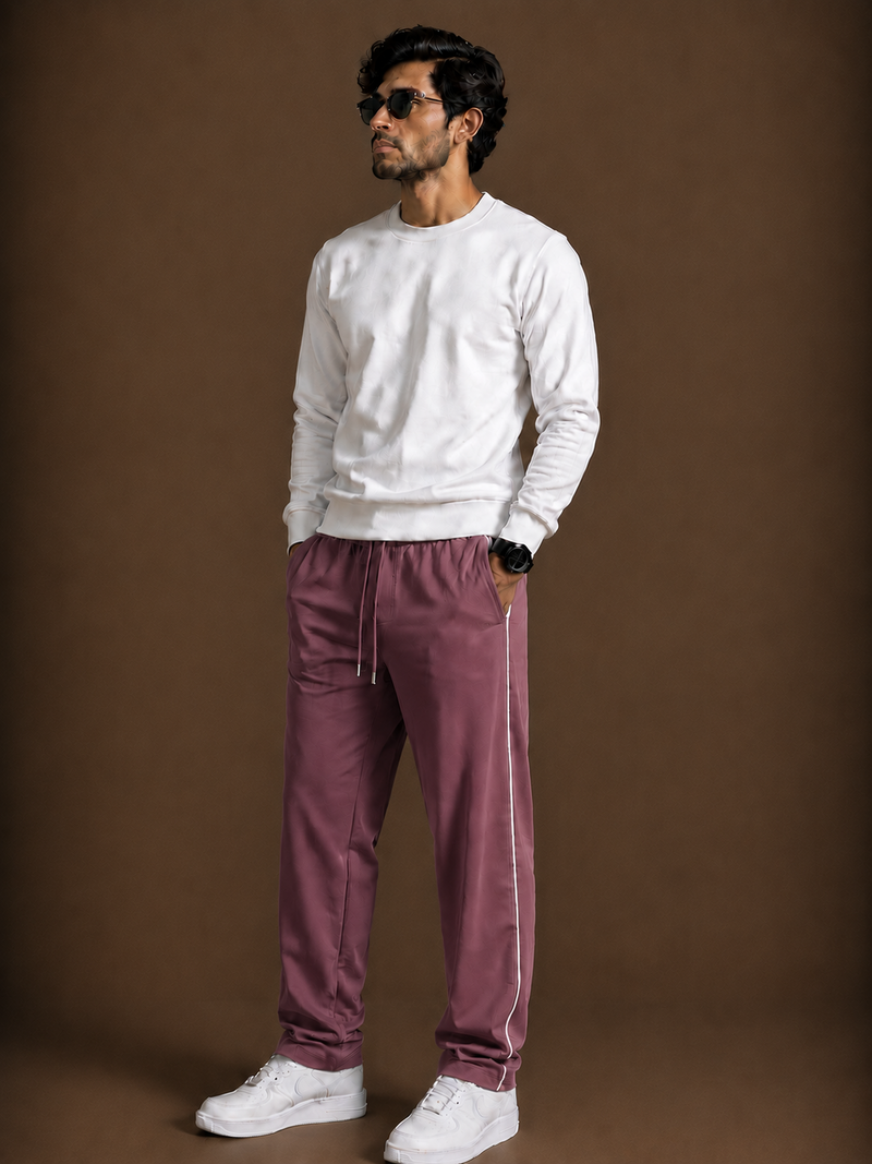 Stylish Regular Fit Both Season Trouser For Men  Muted Rose Pink with white stripes tr11