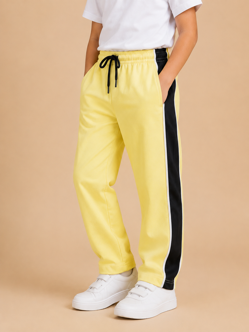 Premium Boys Trouser-  Pastel Yellow With Navy -T30