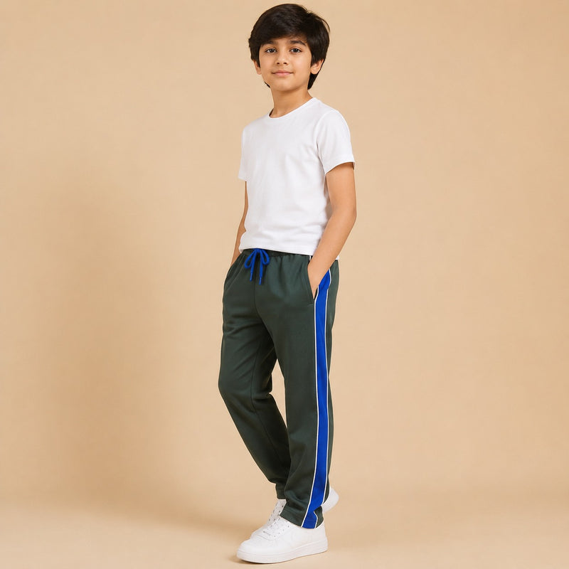 Kids Premium Track Pants – Dark Green with Royal Blue Side Panel ah2