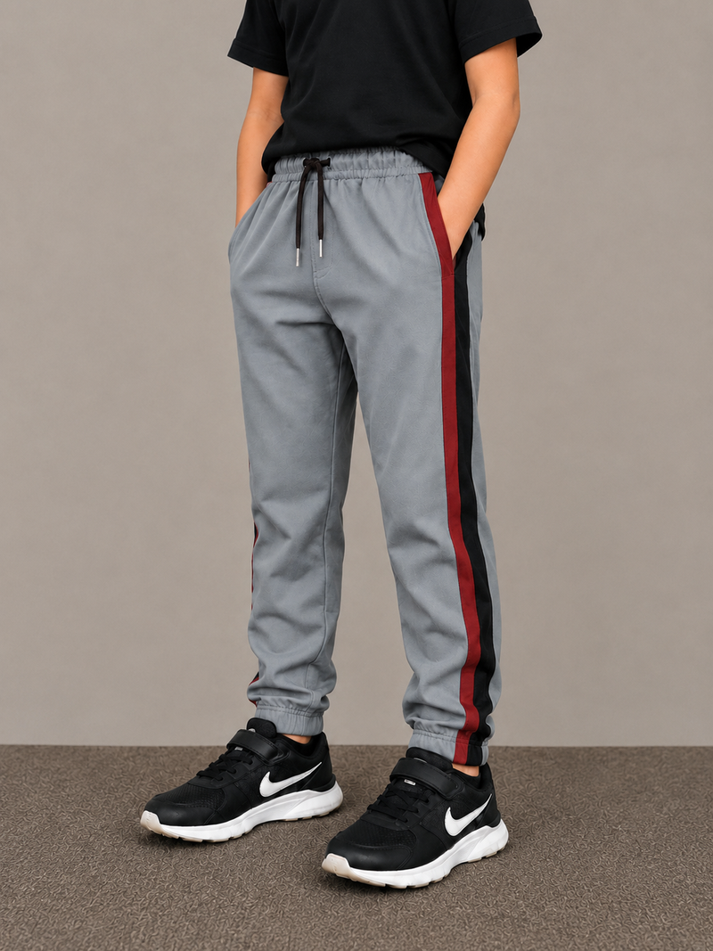 Premium Kids lycra Trouser light grey with ,Side Stripe p24