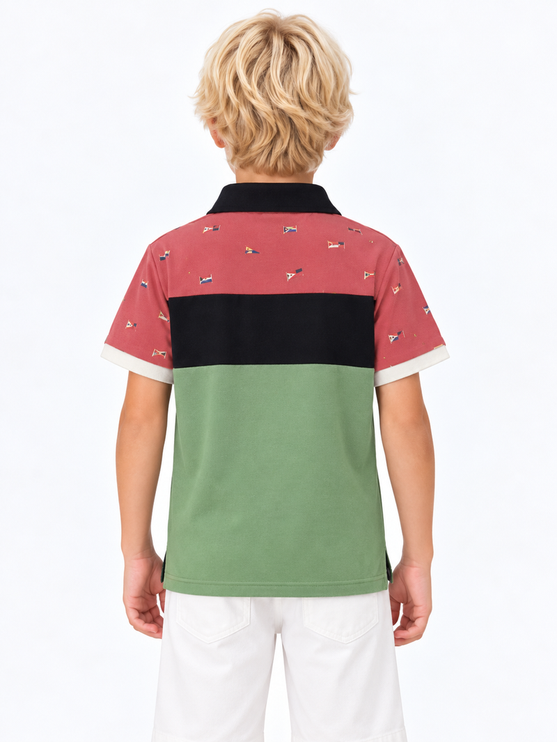 HB Summer P.Q Polo Shirt For Kids- Red, Black & Sage Green  hb03