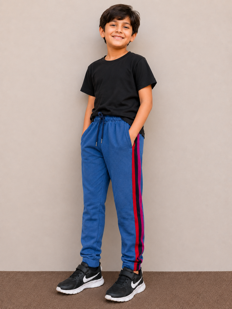 Premium Kids single jersey Trouser blue with ,Side Stripe p20