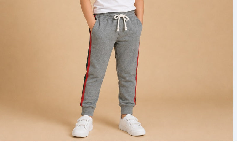 Kids Grey Side Stripe Jogger Pants – Comfortable Casual Trouser