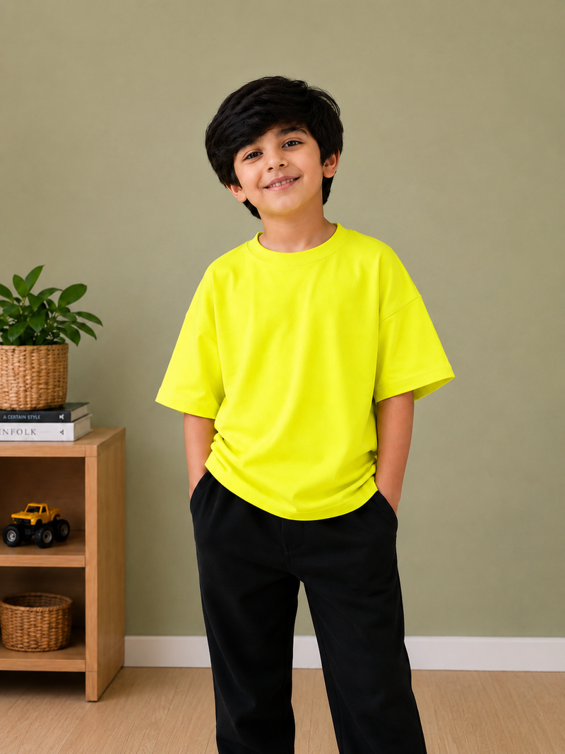 Kids Oversized Drop Shoulder T-Shirt – Neon Yellow hs12