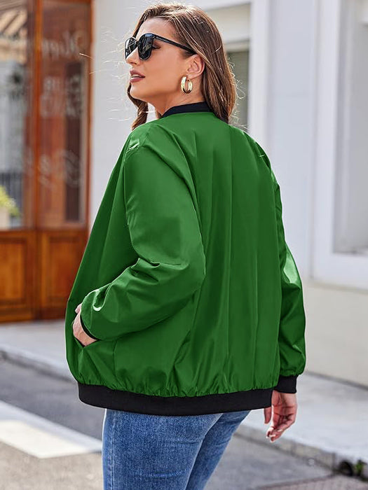 PLT Basic Lightweight Bomber Jacket For Ladies-Green-RT2558