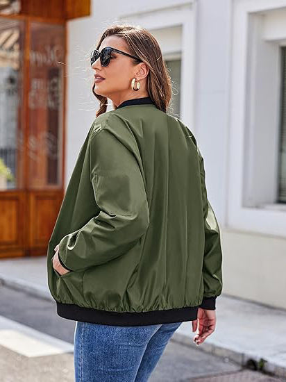 PLT Basic Lightweight Bomber Jacket For Ladies-Olive-RT2555