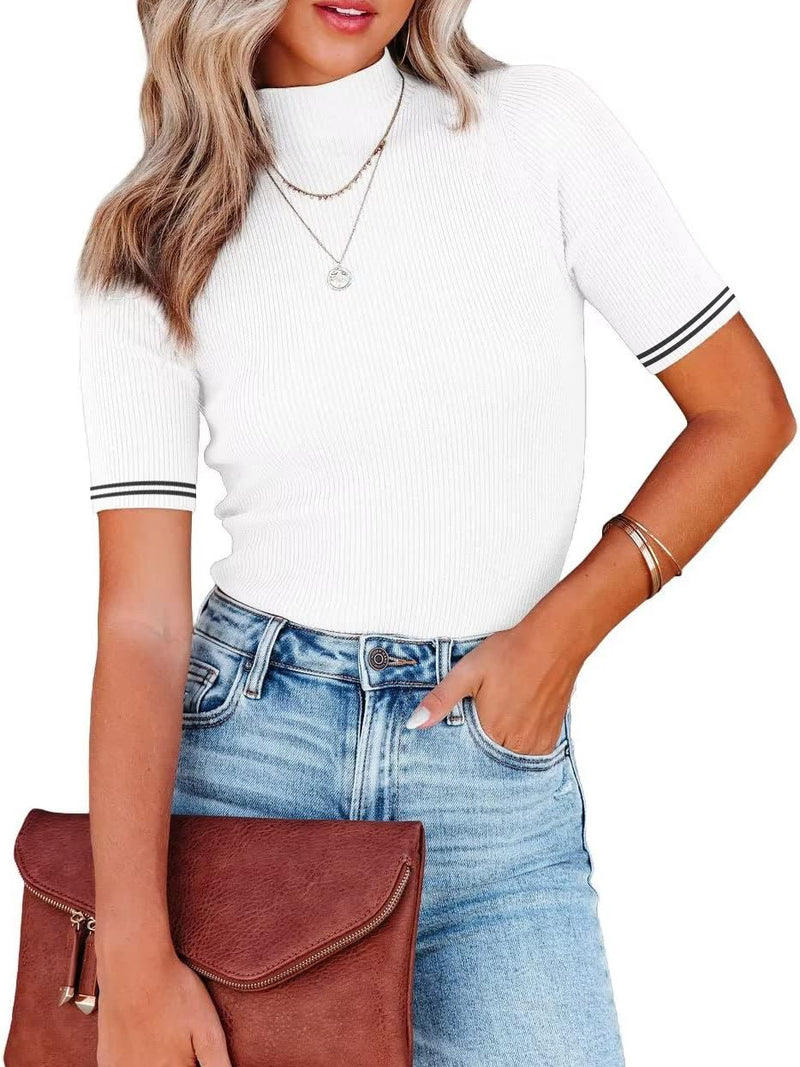 Binmusen Fashion Half Sleeve Knitted Wool Sweater For Women-White-AZ19