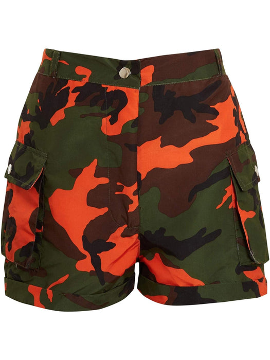 Rising Pop Button Shorts Co-Ord For Ladies-Orange Camouflage-RT2604