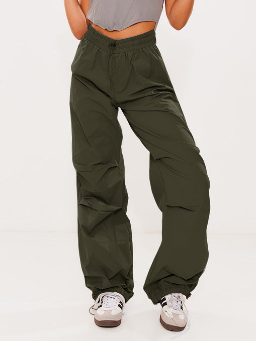 Lightweight Parachute Oversized Shell Cargos Jogger Trouser For Ladies-Dark Olive-RT2587