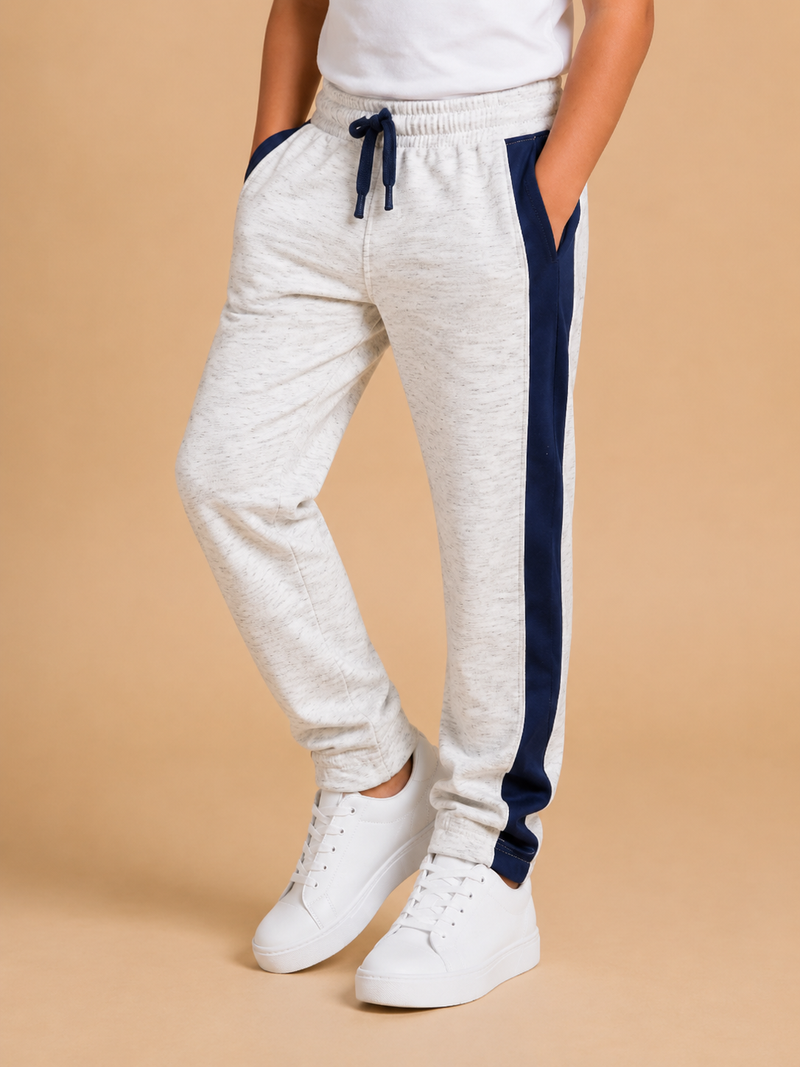 Premium Boys Trouser-Off-White Melange with Navy -T05