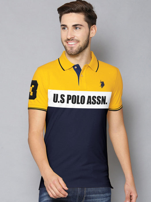 U.S Polo Assn. P.Q Half Sleeve Polo Shirt For Men-Yellow with White & Navy-BR13129