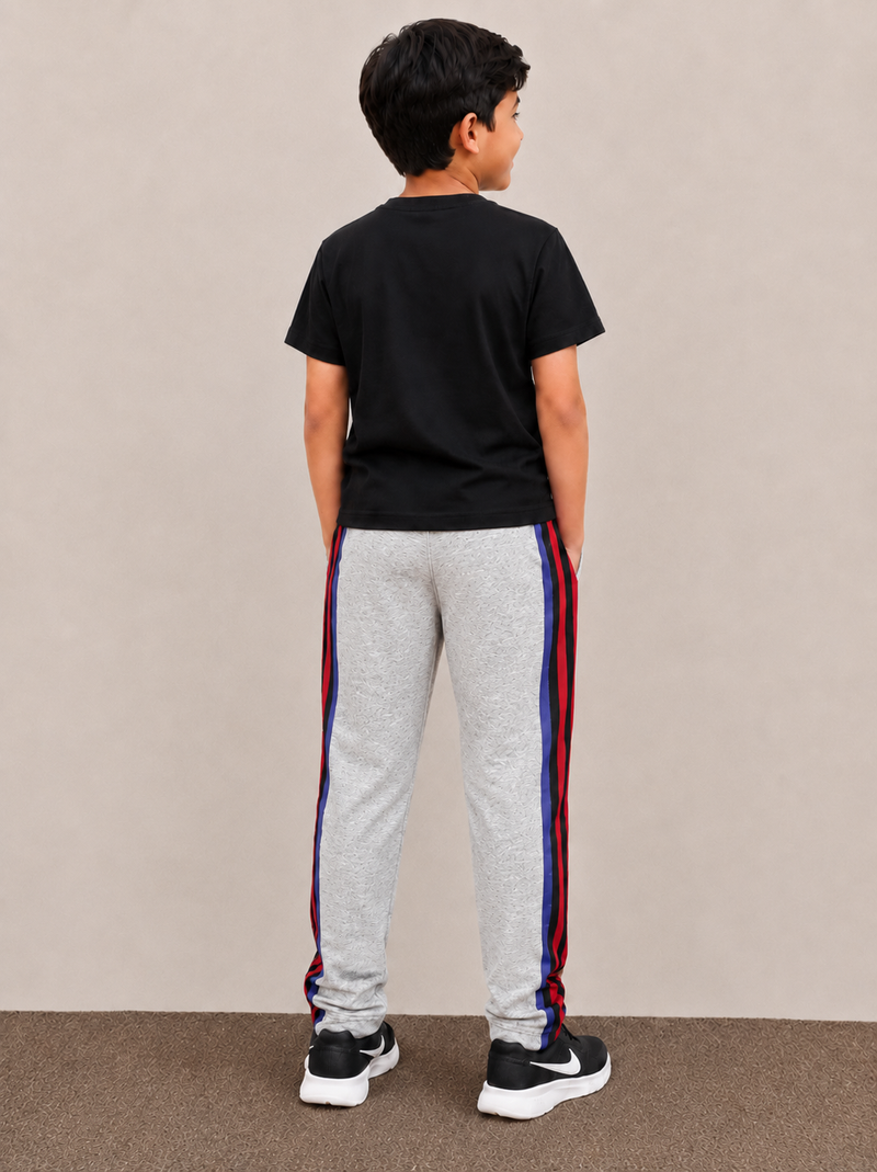 Premium Kids single jersey Trousers grey  mélange with ,Side Stripe p16